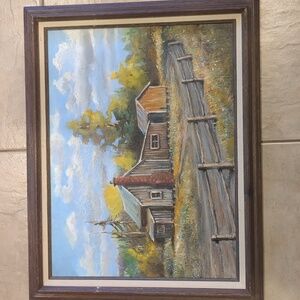 Vintage Original Oil Painting Country Farmhouse Cottage Landscape 18 X 24